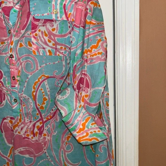 Lilly Pulitzer Captiva Tunic Shirt Dress 100% Cotton “Jellies Be Jammin’” - Picture 4 of 6